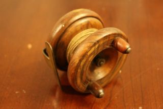 Vintage Antique Wood Brass Fishing Reel 2.  5 "