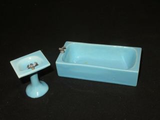 Vintage Dollhouse Furniture Bathroom Tub Sink Porcelain (V233) 2