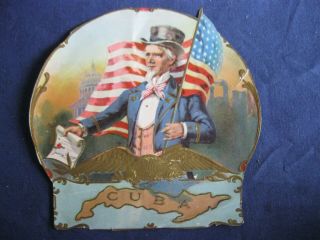Rare Victorian Trade Card Cuba Flag Uncle Sam Die Cut Gold Eagle Outstanding 7a
