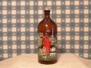 Antique Clorox Brown Glass 16 0z.  Bottle Wash Day Farms Hand Painted Folk Art