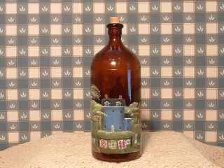 ANTIQUE CLOROX BROWN GLASS 16 0Z.  BOTTLE WASH DAY FARMS HAND PAINTED FOLK ART 3