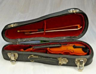 Vintage Small Miniature Girl Doll Size Violin,  Bow & Case 5 " Well Made With Case