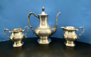 Vintage 3pc Sheridan Silver Co Teapot Creamer And Sugar Bowl Silver On Copper