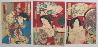 3 Japanese Woodblock Print By Kunichika 1860 