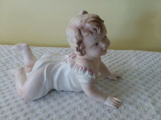 Antique Large Piano Baby Girl Doll Figurine Hand Painted Bisque 9 " L 6 " T