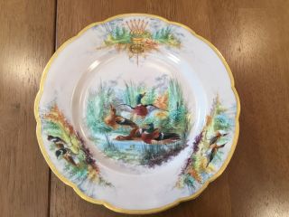 Mansard Paris France Porcelain Cabinet Plate Hand Painted Ducks And Fowl 9.  5 "