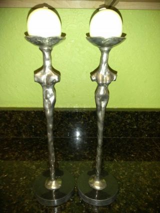 Michael Aram Silver Plated Adam & Eve Candle Holders Signed Rare