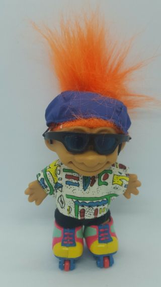 Vintage Troll Doll Russ Roller Blades Skates Orange Hair Sun Glasses Troll 4.  5 "