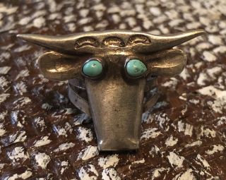 Rare 1930’s Fred Harvey Navajo Sterling Silver Turquoise Cow Tribal Ring