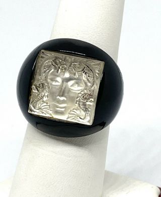 Stunning & Rare & Retired Lalique Masque de Femme Resin Arethuse Crystal Ring 2