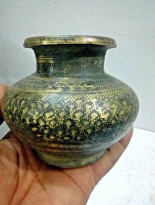 Antique Brass Fine Inlay Carving Holy Water Pot