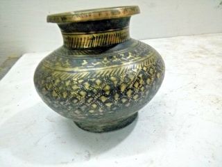 ANTIQUE BRASS FINE INLAY CARVING HOLY WATER POT 2
