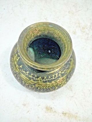 ANTIQUE BRASS FINE INLAY CARVING HOLY WATER POT 3