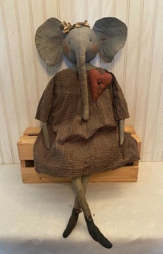 Primitive Grungy Ellie The Elephant Doll & The Key To Her Heart