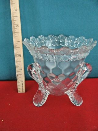 Vintage Art Deco Glass 3 Footed Spoon Holder With Flowers Around The Top