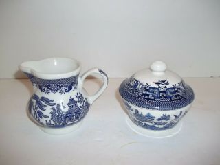 Vintage Blue Willow Churchill England Blue And White Cream And Sugar