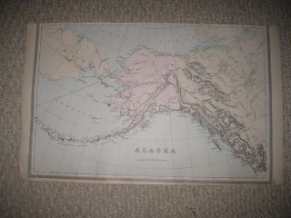Large Gorgeous Antique 1894 Alaska Handcolored Map British Possessions Canada Nr