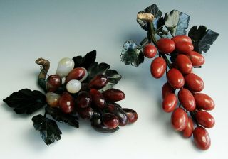 Antique Vtg Carved Semi Precious Stone Grape Fruit Cluster Carnelian Agate Jade,