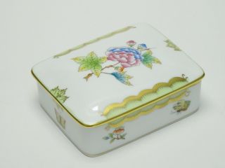Rare Herend Queen Victoria Hand Painted Covered Trinket Dish Bowl Cigarette Box