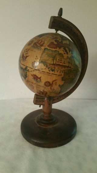 Vintage Small Wooden Globe Stamped Japan