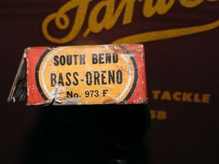 Vintage South Bend Bass Oreno Fishing Lure Wood Eyes Box Rare Frog Color Striper