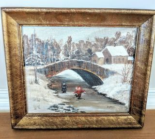 Vintage Jean Bogardus Painting The Skating Pond Nostalgic Winter Scene Timeless