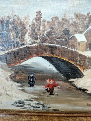 Vintage Jean Bogardus Painting The Skating Pond Nostalgic Winter Scene Timeless 2
