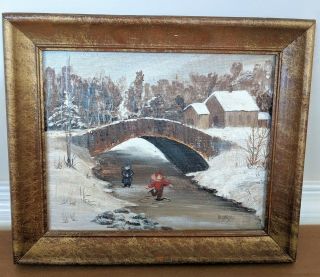 Vintage Jean Bogardus Painting The Skating Pond Nostalgic Winter Scene Timeless 3