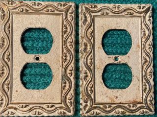 Set Of Two Vintage Ornate Cast Metal Outlet Covers Plate Gold Filigree
