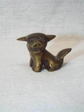 Mini / Tiny Antique Brass/bronze Chinese Asian Fengshui Foo Dog Figurine Figure