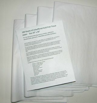 100 Sheets Acid Unbuffered White Tissue Paper Large 20 X 30 "