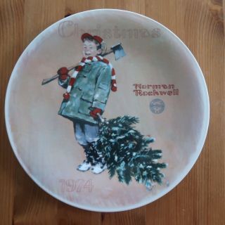 1974 Norman Rockwell Rare Christmas Plate " Scotty Gets His Tree " W/box &