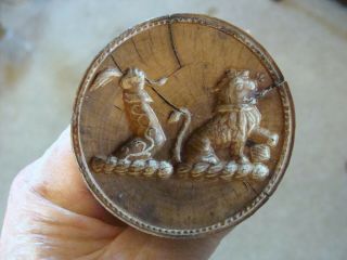 Wooden Butter Mold Press Hand Carved Lion & Arm Vintage Antique Primitive Rare