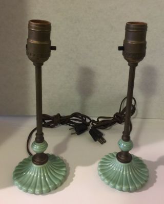 Vintage Ceramic And Brass 12 " Table Lamps Lamp Mid Century Matching Set Of 2