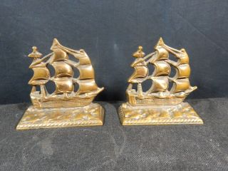 Vintage Antique Brass 5 " Ship Bookends Nyb55