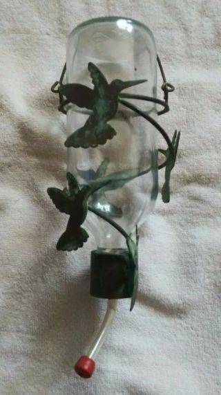 Vintage Glass Bottle Hummingbird Feeder - Authentic Art Deco - Rare