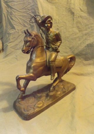 Vintage Antique Statue Painted Cast Metal Spelter 10 " Horse & Rider W Lasso