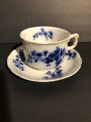 Antique 1800’s W.  H.  Grindley Rose Pattern Flow Blue Cup & Saucer 5.  75 " X 2.  75 "