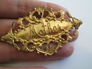Antique Victorian " Mother " Engraved Gold Tone Ornate Large Brooch