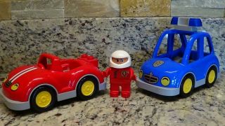 Rare Vintage Lego Duplo Police Cop Car Red Sports Car With Figure Rare