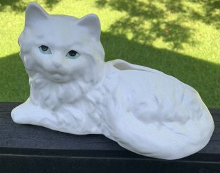 Rare 1940s Morton Pottery Cat Planter / White Ceramic Cat Vase - Antique