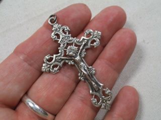 Antique 2.  25 " Sterling Silver Filigree Cross Crucifix Pendant Religious - Ea