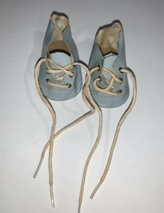 Vintage Oilcloth Light Blue Doll Shoes Tie Shoe 2 9/16 “ L X 1 9/16” W