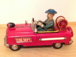 Rare Vintage Fire Truck Chief Tin Toy Battery Operated