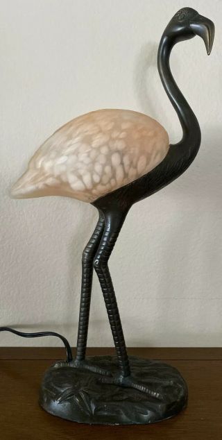 Decor Tin Chi Brass Glass Flamingo Table Lamp Rare Andrea Sadek 2003