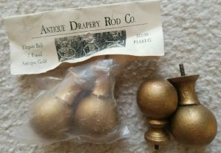 (2 Pairs) Antique Drapery Rod Co.  Elegant Ball 1 " Finial Metal Antique Gold
