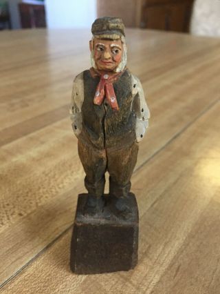 Vintage Andre Bourgault Old Man Hand Carved Wood Figurines Signed 4 - 1/4 Inch