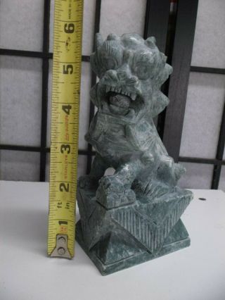 Vintage 6 " Tall Ornately Hand Carved Jade Stone Foo Dog Color Green White