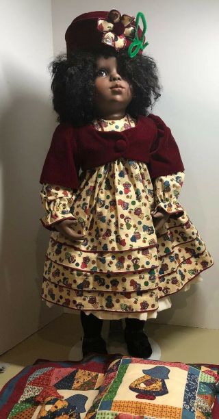 Virginia Turner Porcelain & Fabric Doll 26” African American Girl Euc - Rare $600