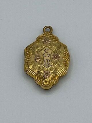 Antique Victorian Rose And Yellow Gold Tone Locket Er Initials